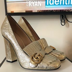 GUCCI Metallic Gold Leather GG Marmont Pumps
